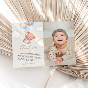 Baby Bear, Blue Balloons, erster Geburtstag Dankeskarte