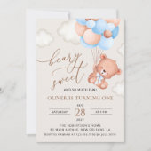 Baby Bear, Blue Balloons, erster Geburtstag Einladung (Vorderseite)