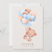 Baby Bear, Blue Balloons, erster Geburtstag Einladung (Rückseite)