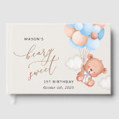 Baby Bear, Blue Balloons, erster Geburtstag Gästebuch (Vorderseite)