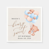 Baby Bear, Blue Balloons, erster Geburtstag Serviette (Vorderseite)