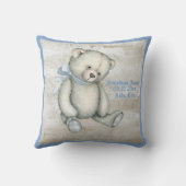 Baby Bear Blue Ribbon Watercolor Baby Boy Vintag Kissen (Rückseite)