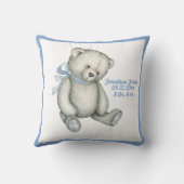 Baby Bear Blue Ribbon Watercolor Baby Boy Vintag Kissen (Rückseite)