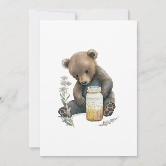 Baby Bear Boho Brown Botanical Floral Baby Dusche Einladung (Rückseite)
