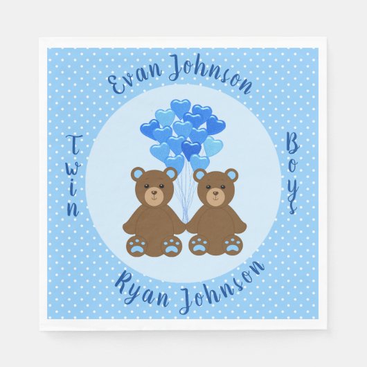 Baby Bear Boy Twins Paper Napkins Serviette (Vorderseite)