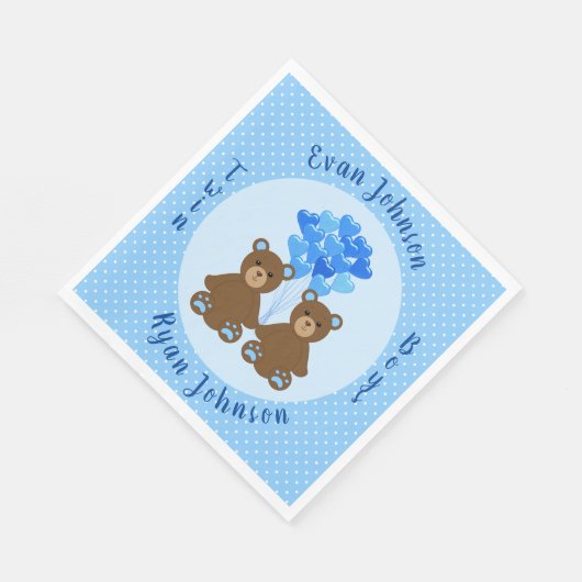 Baby Bear Boy Twins Paper Napkins Serviette (Ecke)