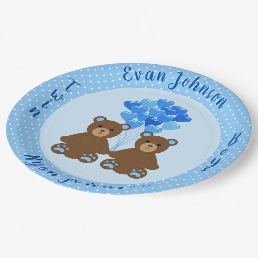 Baby Bear Boy Twins Paper Plate Pappteller (Schrägansicht)