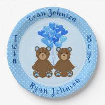 Baby Bear Boy Twins Paper Plate