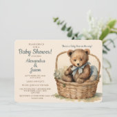Baby Bear Boys Babydusche Einladung (Stehend Vorderseite)