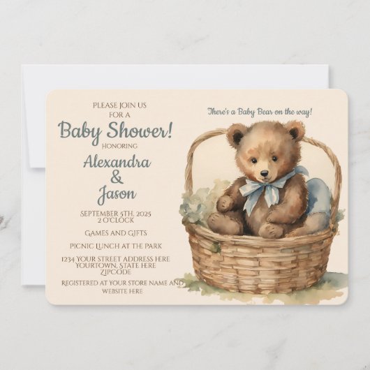 Baby Bear Boys Babydusche Einladung (Vorderseite)