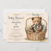 Baby Bear Boys Bearly Wait Baby Dusche Einladung (Vorderseite)