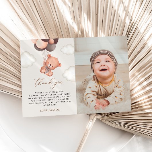 Baby Bear, Brauner Balloons, erster Geburtstag Dankeskarte