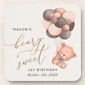 Baby Bear, Brauner Balloons, erster Geburtstag Getränkeuntersetzer (Vorderseite)