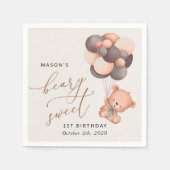 Baby Bear, Brauner Balloons, erster Geburtstag Serviette (Vorderseite)