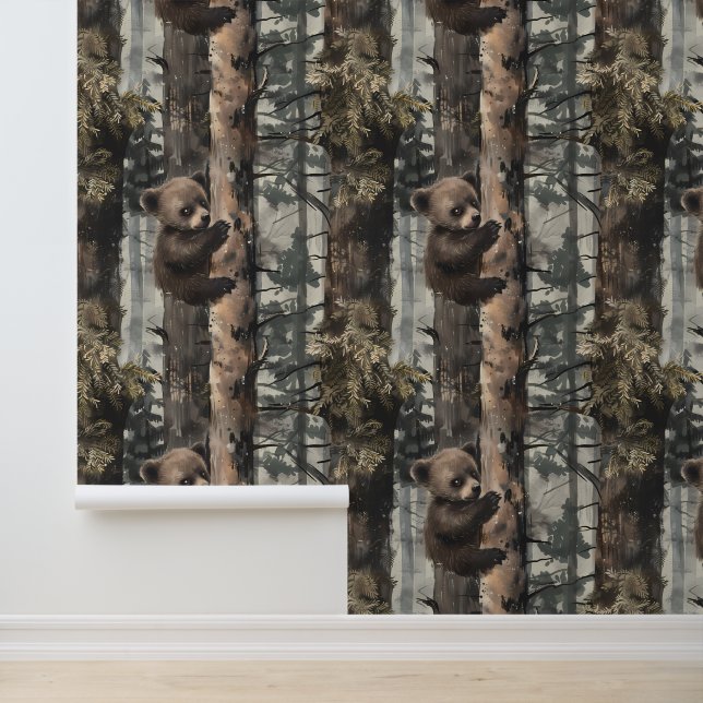 Baby Bear Climbing Tree Wald Tapete (Anwendung)