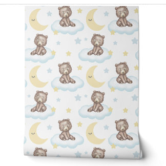 Baby Bear Clouds Stars Moon Woodland Tiere Tapete