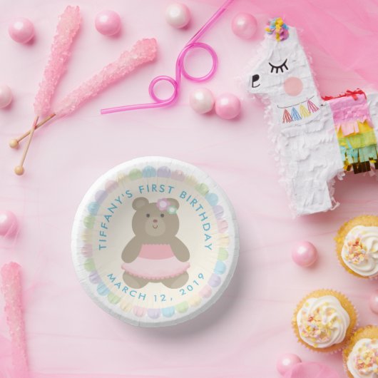 Baby Bear Cub Ballerina Girl First Birthday Party Pappteller (Party)
