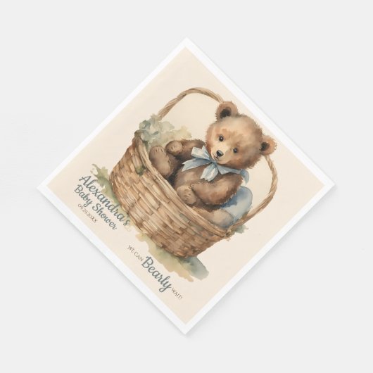 Baby Bear Cub Boys Bearly Wait Baby Dusche Serviette (Ecke)