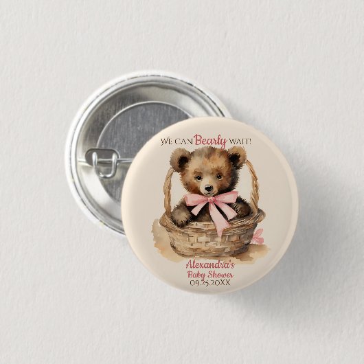Baby Bear Cub Girls Babydusche Button (Vorne & Hinten)