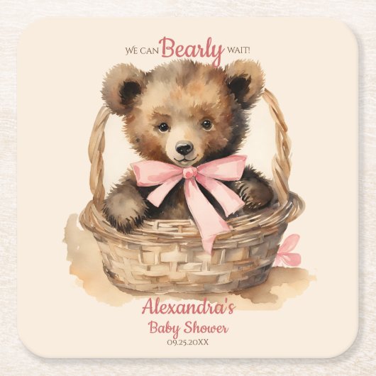 Baby Bear Cub Girls Babydusche Rechteckiger Pappuntersetzer (Vorderseite)
