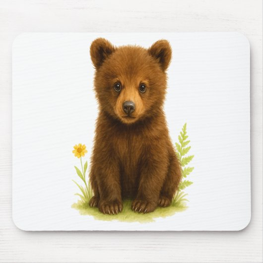 Baby Bear Cub in den Wildblumen Mousepad (Vorne)