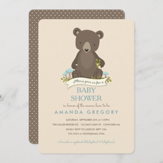 Baby Bear Cub Mama Bear Babydusche Einladung (Vorne/Hinten)