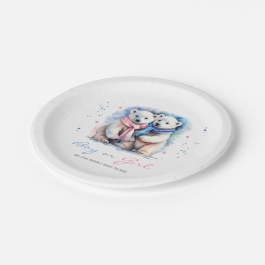 Baby Bear Gender Reveal Boy oder Girl Winter Fall Pappteller (Schrägansicht)