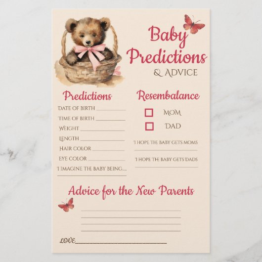 Baby Bear Girl Baby Predictions Karte (Vorderseite)