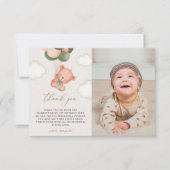 Baby Bear, Grüne Balloons, erster Geburtstag Dankeskarte (Vorderseite)