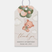 Baby Bear, Grüne Balloons, erster Geburtstag Geschenkanhänger (Vorderseite)