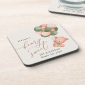 Baby Bear, Grüne Balloons, erster Geburtstag Getränkeuntersetzer (Linke Seite)