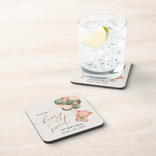 Baby Bear, Grüne Balloons, erster Geburtstag Getränkeuntersetzer