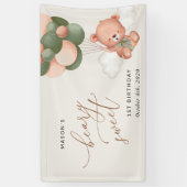 Baby Bear, Grüne Balloons, Erster Geburtstag Willk Banner (Vertikal)