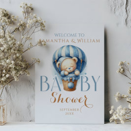 Baby Bear in Blue Hot Air Ballon Poster