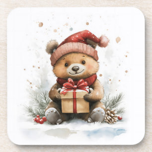 Baby Bear in Weihnachtsmannmütze - Weihnachtsfeier Getränkeuntersetzer