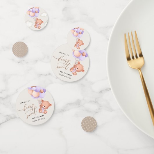Baby Bear, Lila Balloons, erster Geburtstag Konfetti (Gruppe)