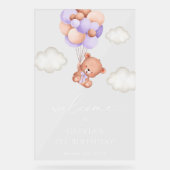 Baby Bear, Lila Balloons, Erster Geburtstag Willko Acrylschild (Vorderseite)