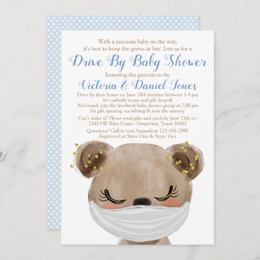 Baby Bear mit Maskenantrieb mit Babydusche Einladung (Vorne/Hinten)