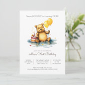 Baby Bear Party - Balloons erster Geburtstag Einladung (Stehend Vorderseite)