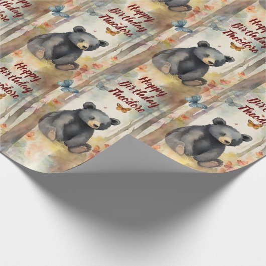Baby Bear Personalisiert neutraler Geburtstag Geschenkpapier (Ecke)