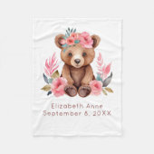 Baby Bear Pink Blume Aquarell Geschenk Baby Fleecedecke (Vorderseite)
