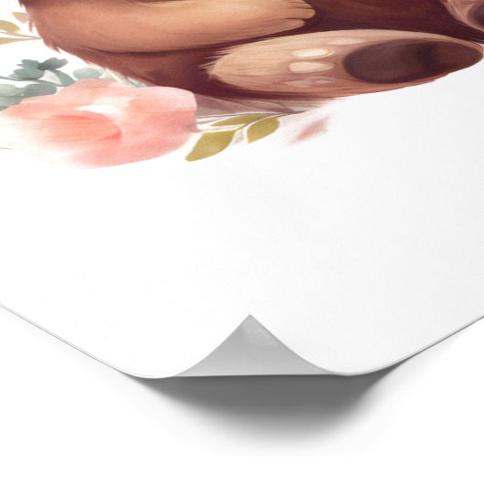 Baby Bear Pink Blume Aquarellfarben Kinderzimmer K Poster (Ecke)