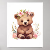 Baby Bear Pink Blume Aquarellfarben Kinderzimmer K Poster (Vorne)