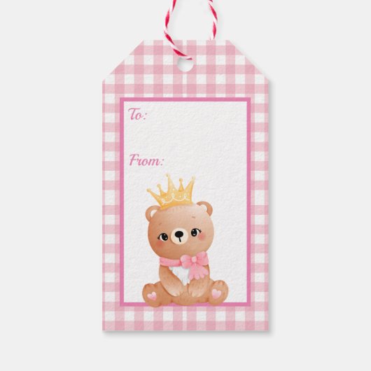 Baby Bear Pink Gingham Geschenkanhänger (Rückseite)
