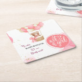 Baby Bear Pink Gold Heißluftballon Babydusche Rechteckiger Pappuntersetzer (angewinkelt)