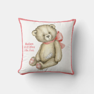 Baby Bear Pink Ribbon Watercolor Baby Girl Kissen