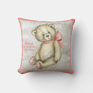 Baby Bear Pink Ribbon Watercolor Baby Girl Vintag Kissen