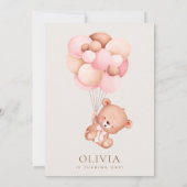 Baby Bear, rosa Balloons, erster Geburtstag Einladung (Rückseite)