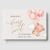 Baby Bear, rosa Balloons, erster Geburtstag Gästebuch (Vorderseite)