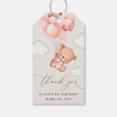 Baby Bear, rosa Balloons, erster Geburtstag Geschenkanhänger (Vorderseite)